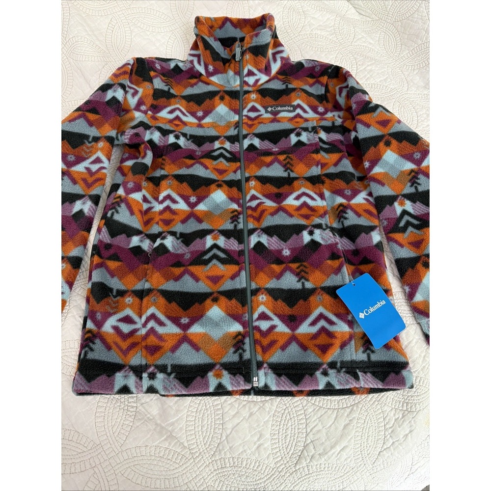 NWT Columbia YOUTH Sz M Full Zip Geometric Mountain Multicolor‎ Mid Jacket